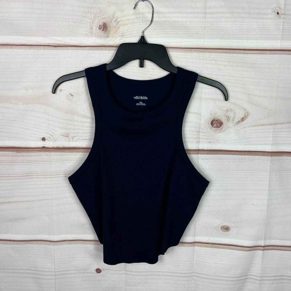 Wild Fable Top Juniors XXL Blue Ribbed Knit Tank Cropped Sleeveless Crew Neck
